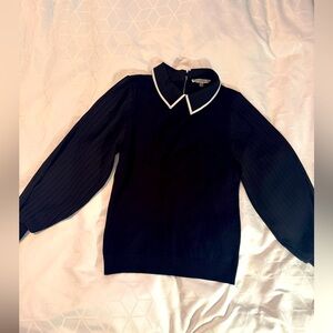 Liquid - Black Super Soft Collared Sweater w/ Bell semi sheer sleeves